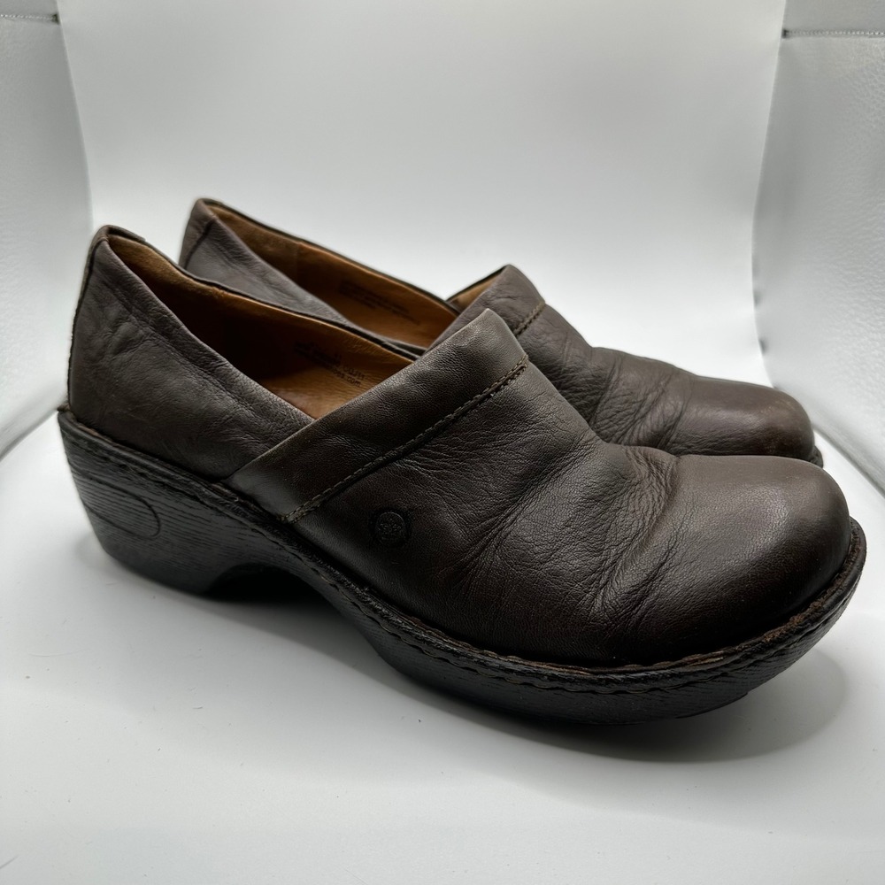 Born Dark Brown Leather Slip On Clogs Wedge Shoes Womens 9.5 41